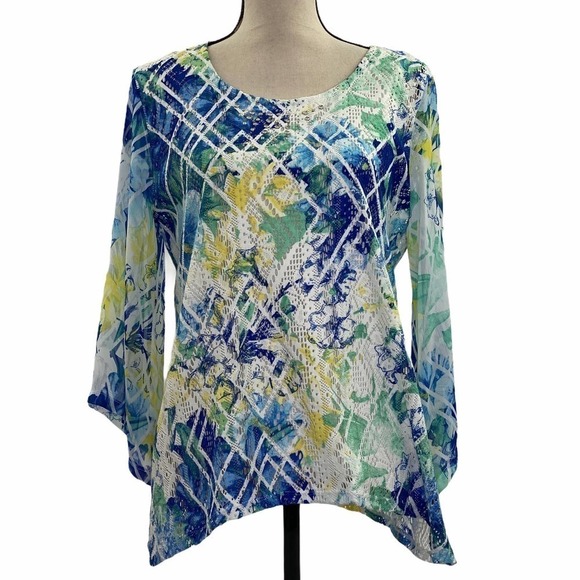 SHARKBITE Floral Multicolor 3/4 Sleeve Blouse - Picture 1 of 13